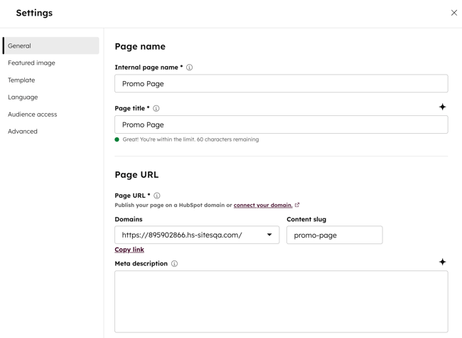website-and-landing-pages-general-settings
