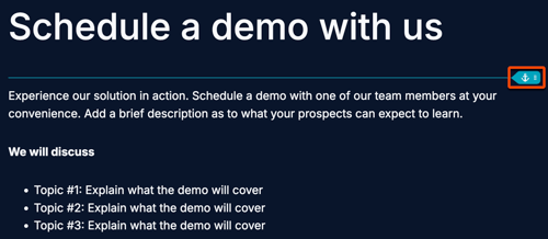 In the content editor, a rich text module is displayed. A box is placed around an anchor link.