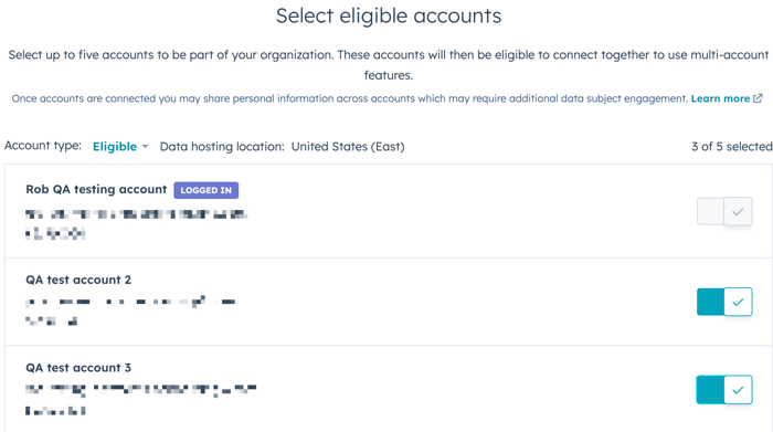 Multi-Account Management select accounts screen