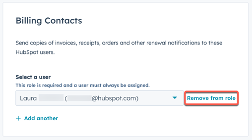 screenshot showing how to remove a user from a role in Account & Billing