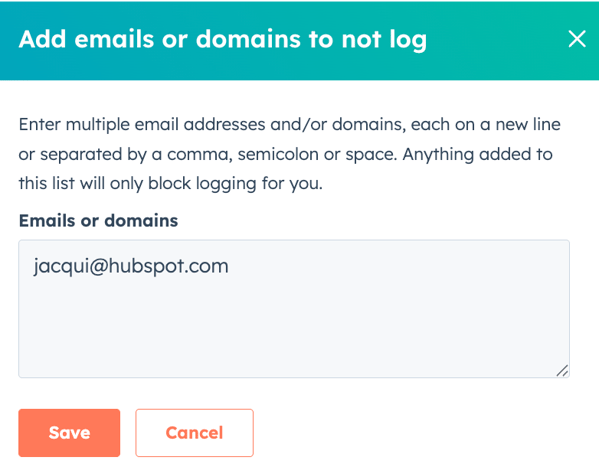 add emails or domains to not log to your personal never log list