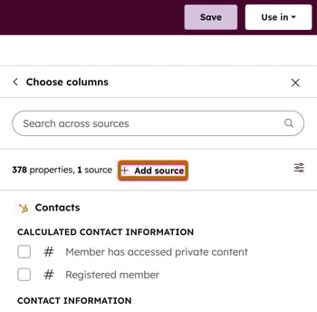 Screenshot highlighting the '+ Add source' button in the dataset creation tool to add a secondary object.