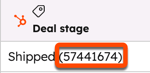 Close-up screenshot showing the 'Shipped' deal stage ID number used for the gross profit formula.