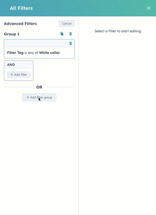 GIF image showing a panel on a HubSpot object index page. the user selects "First name" and views and informational panel about the property.