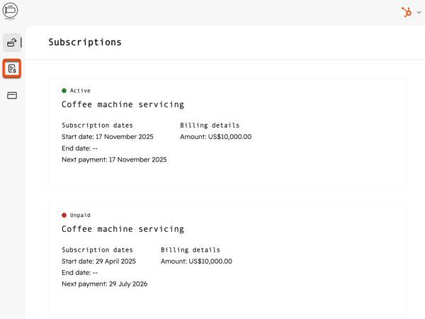 Invoices icon in the billing portal for viewing and managing customer invoices