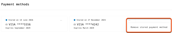 Remove payment method option in the billing portal for deleting a saved payment method
