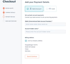 screenshot of the HubSpot checkout with SEPA direct debit as payment method