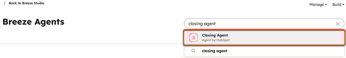 HubSpot marketplace search results for the Closing agent Breeze app listing.