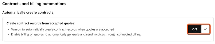 Automatic contract creation toggle enabled in contract settings