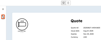 The quote editor with the site tree icon highlighted in the upper-left corner for navigating modules.