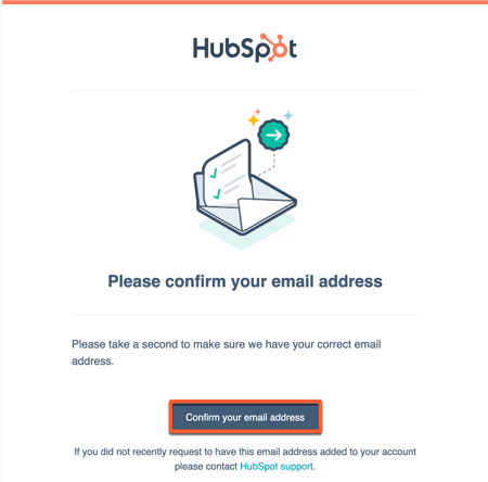 Ein Screenshot der E-Mail, die Sie erhalten, um Ihre neue HubSpot-E-Mail-Adresse zu bestätigen.