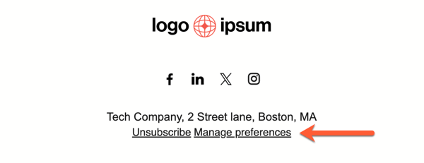 Marketing email footer, showing a link to manage subscription preferences.