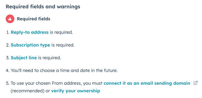 Example required fields for an email.
