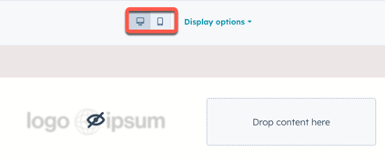 Screenshot of the email editor with the desktop and mobile icons at the top of the page highlighted.