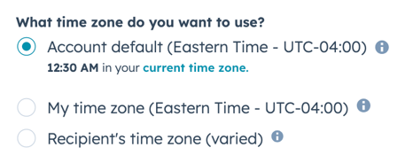 Time zone settings in the email editor.