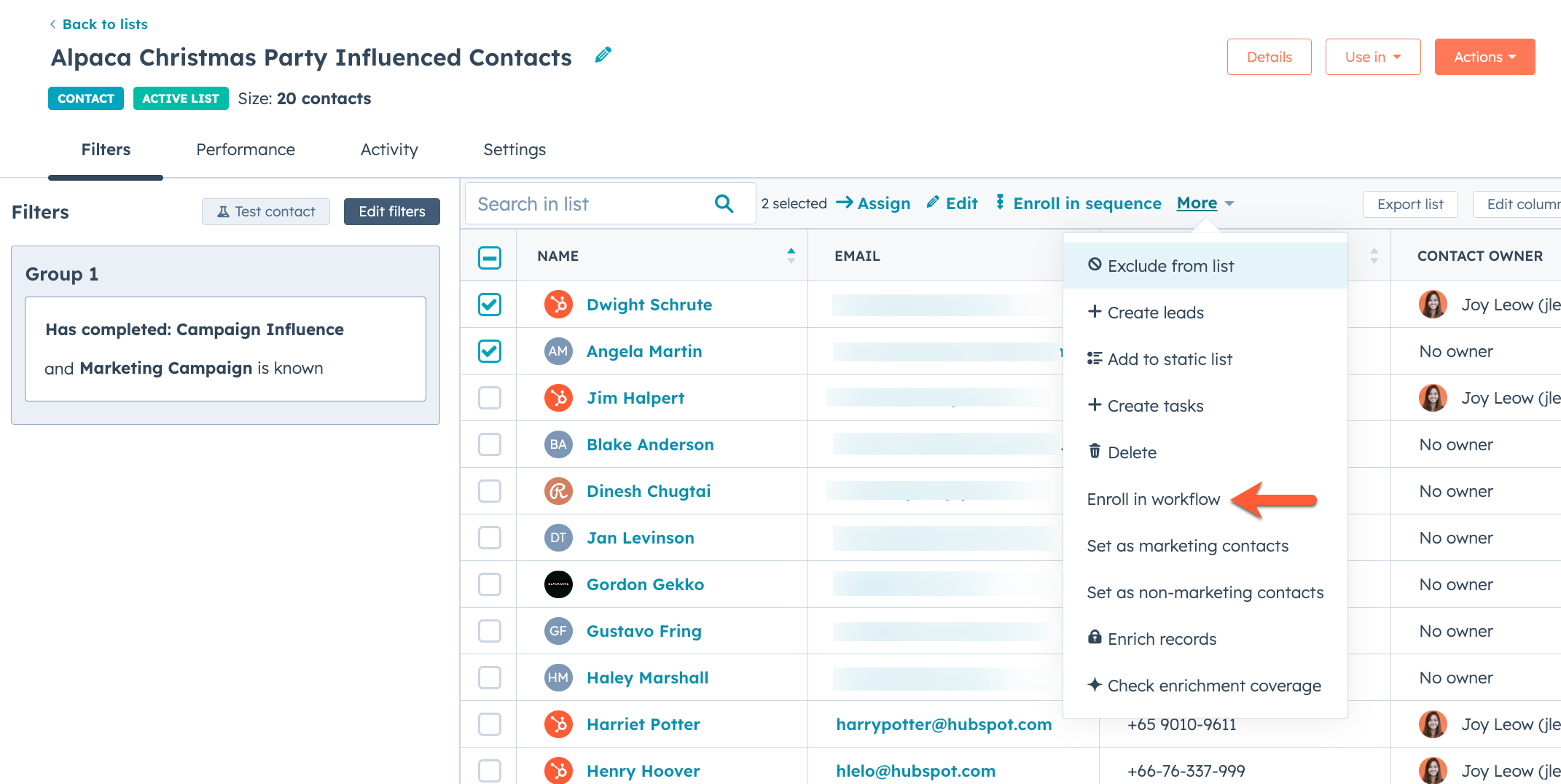enroll to workflow from list
