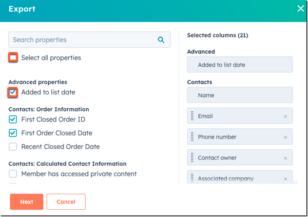 export-list-columns