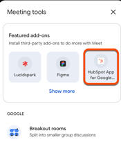 A screenshot of the HubSpot for Google Meet icon in the Google Meet sidebar.