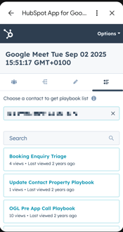 A screenshot of the Google Meet sidebar with the Playbooks tab selected, showing a playbook for use during a call.