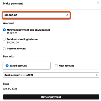 Select a financing agreement in HubSpot Capital before making a payment