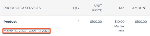 Screenshot of the 'Show billing period on subscription invoices and emails' checkbox.
