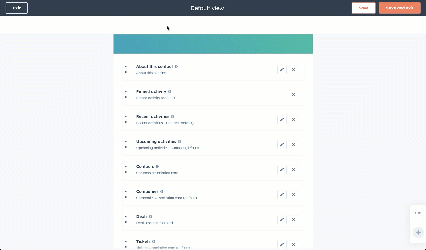 GIF mostrando um usuário adicionando um cartão da biblioteca de cartões a uma barra lateral de visualização de registro do HubSpot