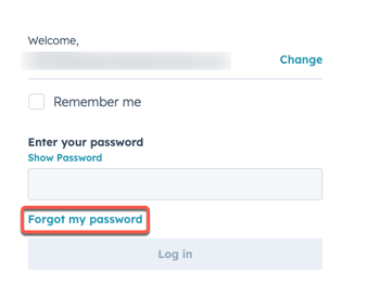 screenshot showing the Forgot my password link on HubSpot login screen