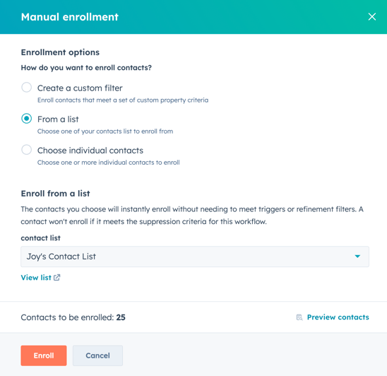 manual contact enrollment