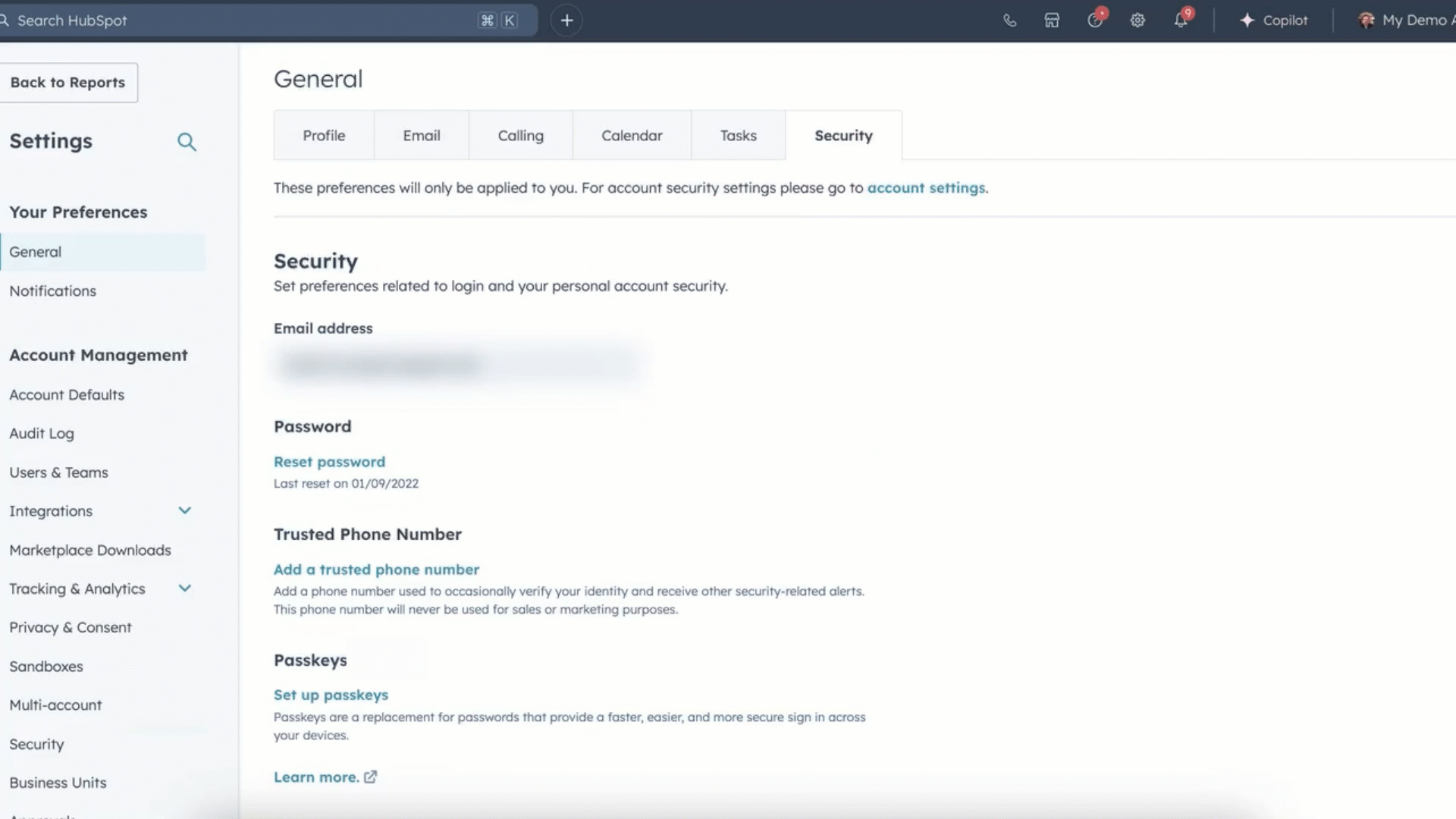 GIF showing the steps to create a passkey for HubSpot