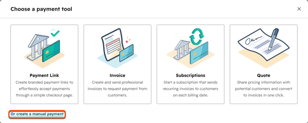 Create a manual payment in HubSpot payments tool interface