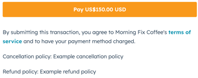 Generic terms of service statement displayed on the checkout page when the acknowledgment checkbox is not required.