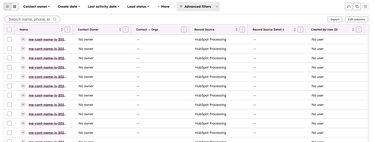A screenshot showing a filtered list of deals that are associated with products in HubSpot.