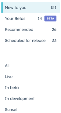 Product Updates page navigation tabs
