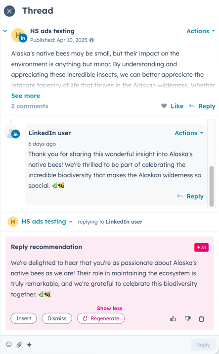 quick reply thread