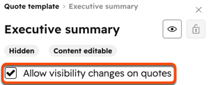 Allow section visibility checkbox in a quote template.