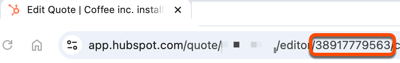 Quote ID displayed in HubSpot quote interface used to uniquely identify a specific quote record
