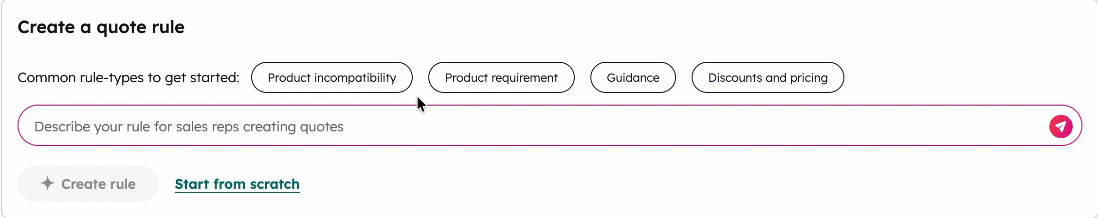 GIF showing how to enter prompts for quote rules.