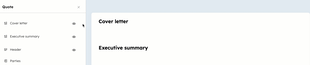 Animation showing how to use the view and hide icons in the sidebar to toggle visibility of quote sections.