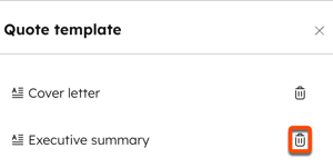 A screenshot showing the delete button next to the Executive summary module in the left sidebar.
