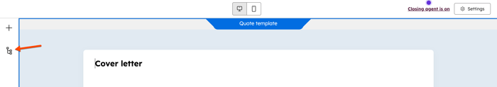 A screenshot showing the quote template module editor with a blank quote and the editor sidebar.