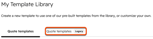 Pestaña de configuración de plantillas heredadas en el editor de plantillas de cotización de HubSpot