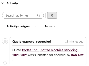 A screenshot of a quote preview showing the 'Activity' section with the approval progress displayed.