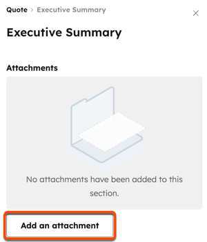 A screenshot of the 'Executive summary' module in the left sidebar, highlighting the 'Add an attachment' button.