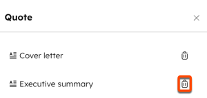 A screenshot of the left sidebar showing the 'delete' icon next to the 'Executive summary' module.