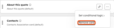 Remove option for deleting a quote preview card from the layout in HubSpot