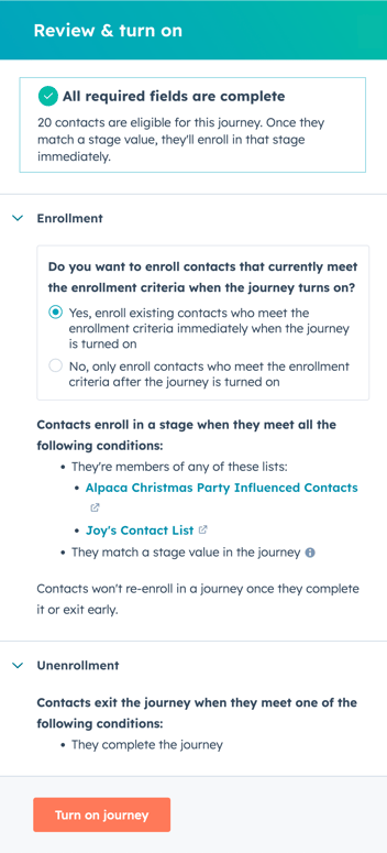 review and turn on journey
