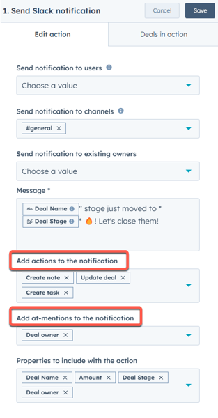 screenshot showing Slack notification workflow action setup