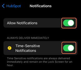 screenshot showing the setting to allow time sensitive notifications on device