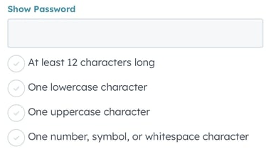 captura de tela mostrando os requisitos para criar uma nova senha