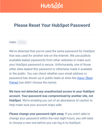 captura de tela do email de redefinição de senha vazada publicamente